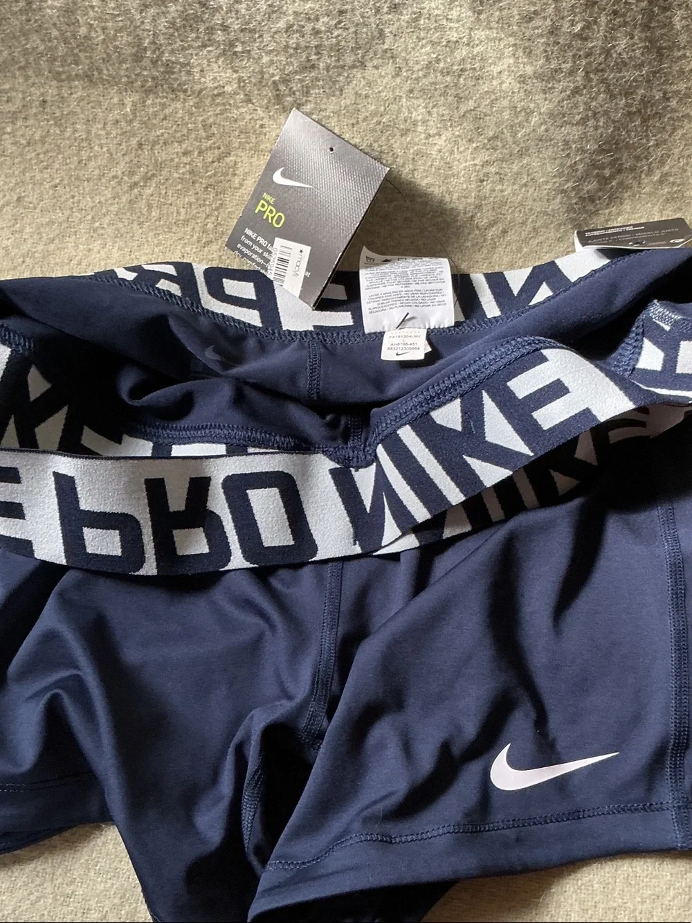 Nike Pro Navy Blue Compression Training Shorts with White Logo